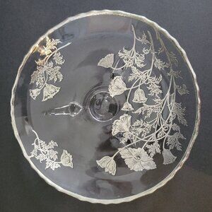 Vintage Silver City Glass Silver Overlay “Flanders” Three Footed Bowl Bon Bon